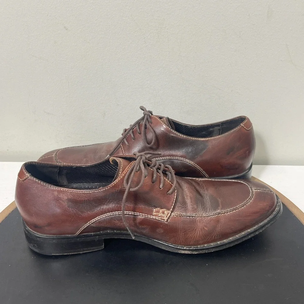 Cole Haan Oxford Shoes Men 7.5 M Brown Leather Stitch Lace Up Dress Smart Casual